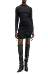 Allsaints Adara Lace-trimmed Mesh Mini Dress In Black