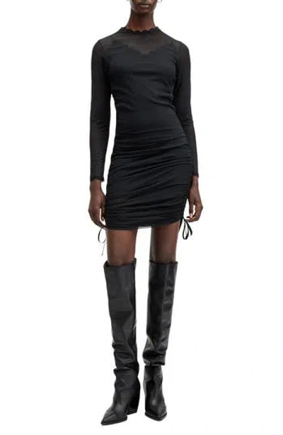 ALLSAINTS ALLSAINTS ADARA SWISS DOT LONG SLEEVE MESH DRESS
