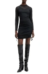 Allsaints Adara Lace-trimmed Mesh Mini Dress In Black
