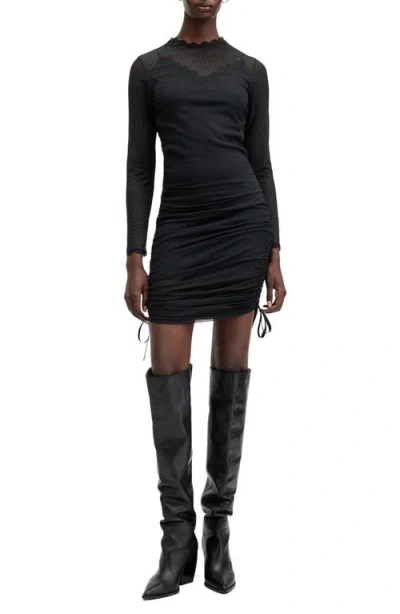 Allsaints Adara Lace-trimmed Mesh Mini Dress In Black