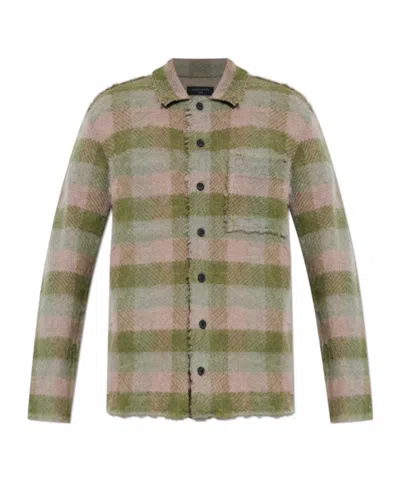 Allsaints Mens Sunbaked Pink Adler Checked Wool And Alpaca-blend Cardigan In Multi