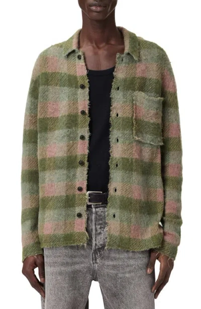 Allsaints Mens Sunbaked Pink Adler Checked Wool And Alpaca-blend Cardigan In Multi