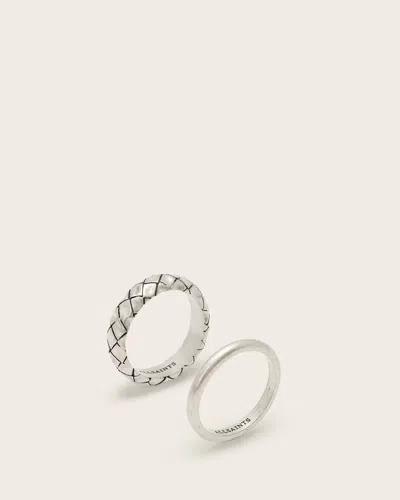 Allsaints Adler Texture Ring Set In Warm Silver