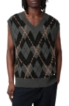 Allsaints Mens Adore Check-print V-neck Knitted Vest Khaki Green