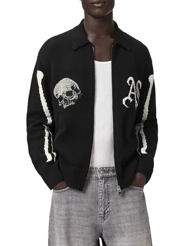 Allsaints Mens Black Adrian Branded Cotton-knit Cardigan