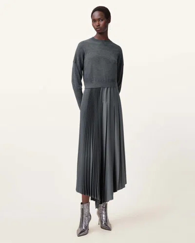 Allsaints Adriana 2-in-1 Midi Dress In Turbulence Grey