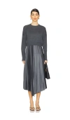 Allsaints Womens Turbulence Gre Adriana Contrast-jumper Pleated-skirt Woven Midi Dress In Turbulence Grey