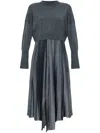 Allsaints Womens Turbulence Gre Adriana Contrast-jumper Pleated-skirt Woven Midi Dress In グレー
