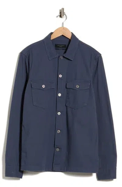 Allsaints Aerial Slim Fit Organic Cotton Shirt Jacket In Blue