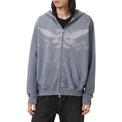 Allsaints Aeterna Graphic Zip Hoodie In Gray