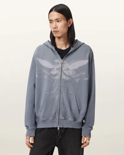Allsaints Aeterna Oversized Zip Up Hoodie In Purple