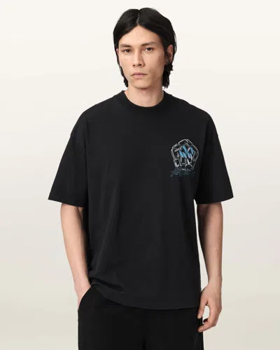 Allsaints Mens Washed Black Affix Graphic-print Cotton T-shirt Xs In Multi