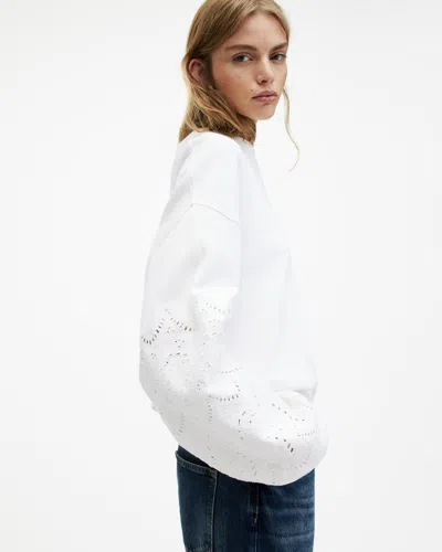 Allsaints Agata Relaxed Fit Broderie Sweatshirt In White