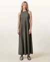 Allsaints Aida Satin Maxi Dress In Dusty Olive Green