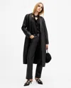 Allsaints Aire Long Line Leather Coat In Black