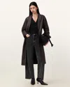 Allsaints Aire Long Line Leather Coat In Oxblood Red