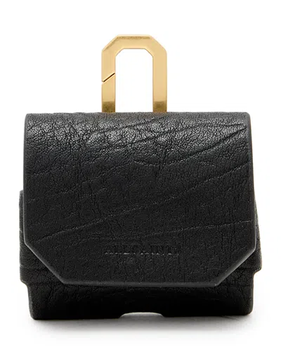 Allsaints Airpod Grain Leather Case In Black
