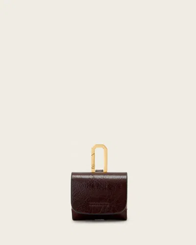 Allsaints Airpod Leather Hex Case In Brown