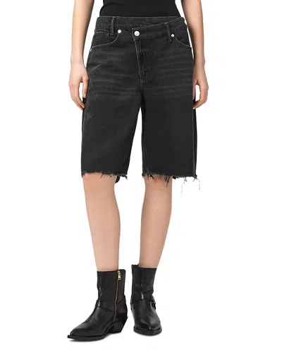 Allsaints Aki Crossover Denim Shorts In Black