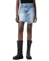 Allsaints Aki Fray Hem Crossover Denim Miniskirt In Light Indigo