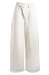 Allsaints Aki Crossover Fringe Hem Wide Leg Jeans In Chalk White