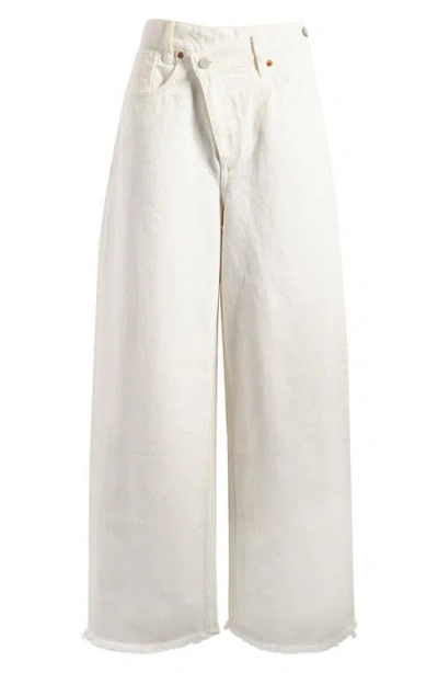 Allsaints Aki Crossover Fringe Hem Wide Leg Jeans In Chalk White