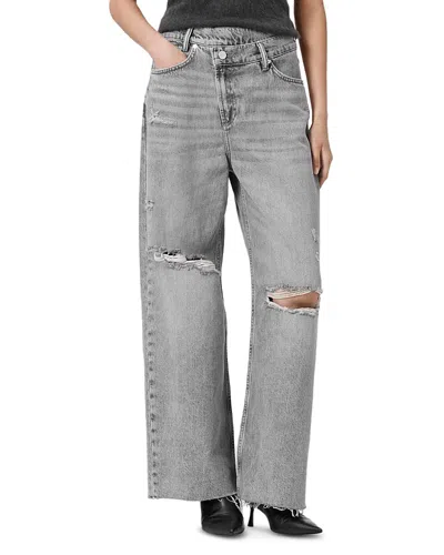 Allsaints Aki Crossover High Rise Jeans In Destroy Grey In Gray