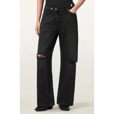 Allsaints Aki Crossover Ripped Wide Leg Jeans In Black