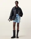 Allsaints Aki Fray Hem Crossover Denim Miniskirt In Light Indigo