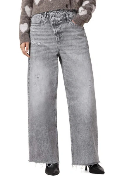 Allsaints Aki Crossover Wide Leg Jeans In Washed Grey