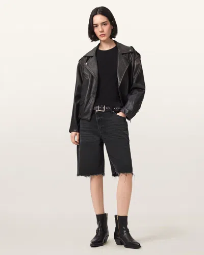 Allsaints Aki Crossover Wide Leg Shorts In Black