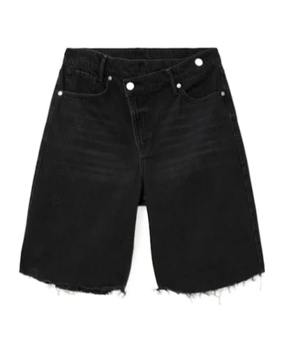 Allsaints Aki Crossover Wide Leg Shorts In Black