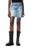 Allsaints Aki Fray Hem Crossover Denim Miniskirt In Light Indigo