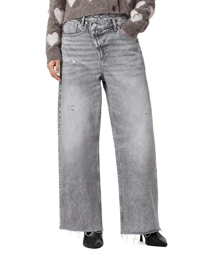 Allsaints Aki Crossover Straight Leg Denim Jeans In Grey