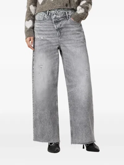 Allsaints Aki Crossover Straight Leg Denim Jeans In Grey