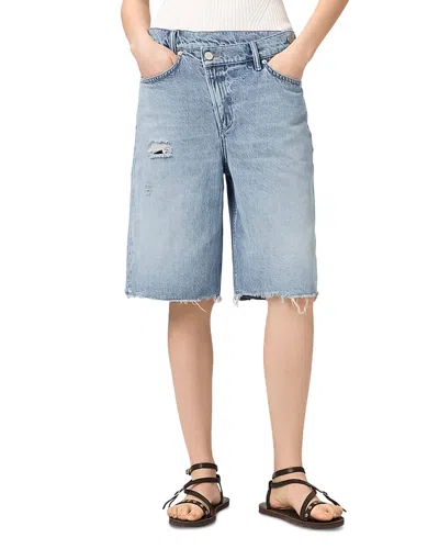 Allsaints Aki Mid Rise Crossover Jean Shorts In Destroy Light Blue