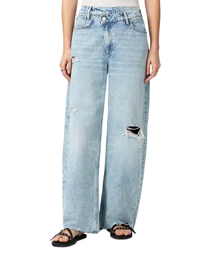 Allsaints Aki Mid Rise Crossover Jeans In Destroy Light Blue