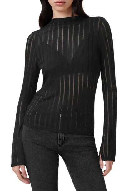 Allsaints Womens Black Aki Long-sleeve High-neck Knitted Top