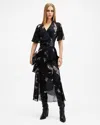 Allsaints Alana Printed Wrap Over Midi Dress In Spell Black