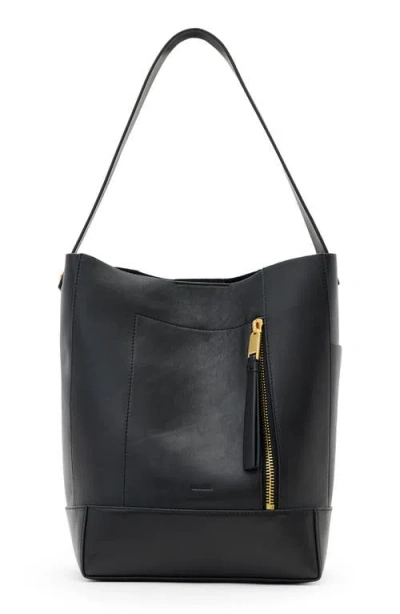 Allsaints Alba Leather Hobo Bag In Black