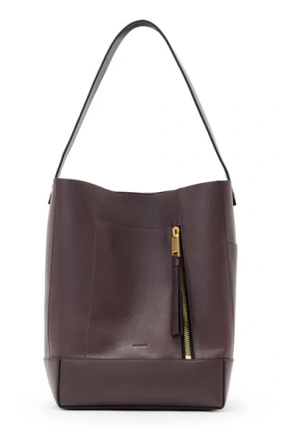 Allsaints Alba Leather Hobo Bag In Burgundy