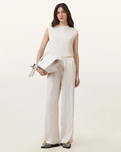 Allsaints Alba Satin Trousers In Tofu White