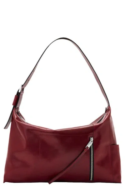Allsaints Alba Shine Leather Shoulder Bag In Garnet Red