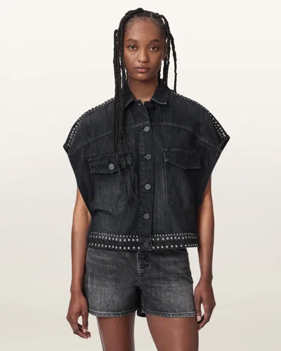 Allsaints Alba Sleeveless Denim Shirt In Black
