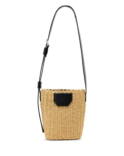 Allsaints Alba Small Paper Straw Crossbody Bag In Brown