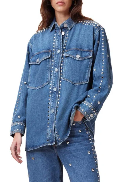 Allsaints Alba Stud Detail Denim Button-up Shirt In Mid Indigo
