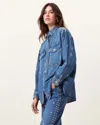 Allsaints Womens Mid Indigo Alba Stud-embellished Denim Shirt In Mid Indigo