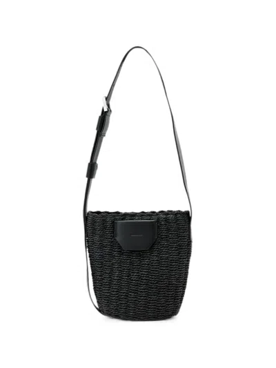 Allsaints Alba Woven Bucket Bag In Black