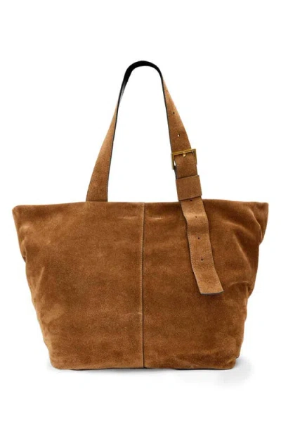 Allsaints Alba Zip Suede Tote In Brown