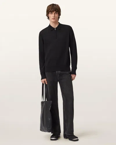 Allsaints Albany Merino Ramskull Polo In Black